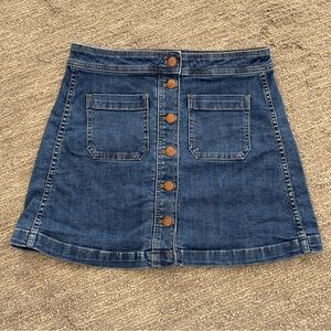 Madewell Stretch Denim A-Line Mini Skirt Sz 4 Preppy Copper Button Front Flare